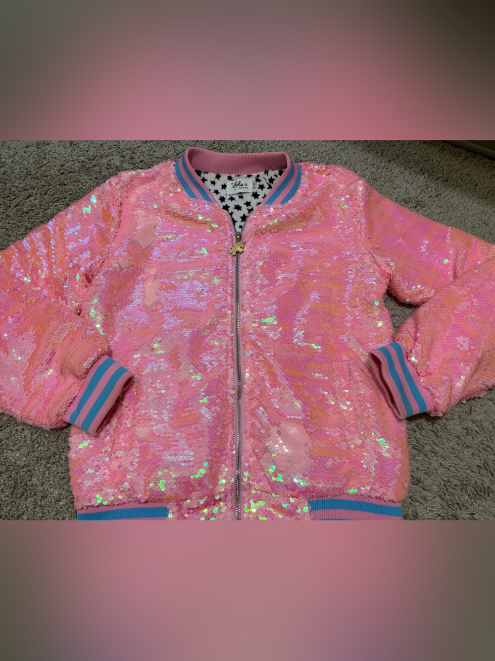 Lola + The Boys Pink Sequin Bomber Jacket